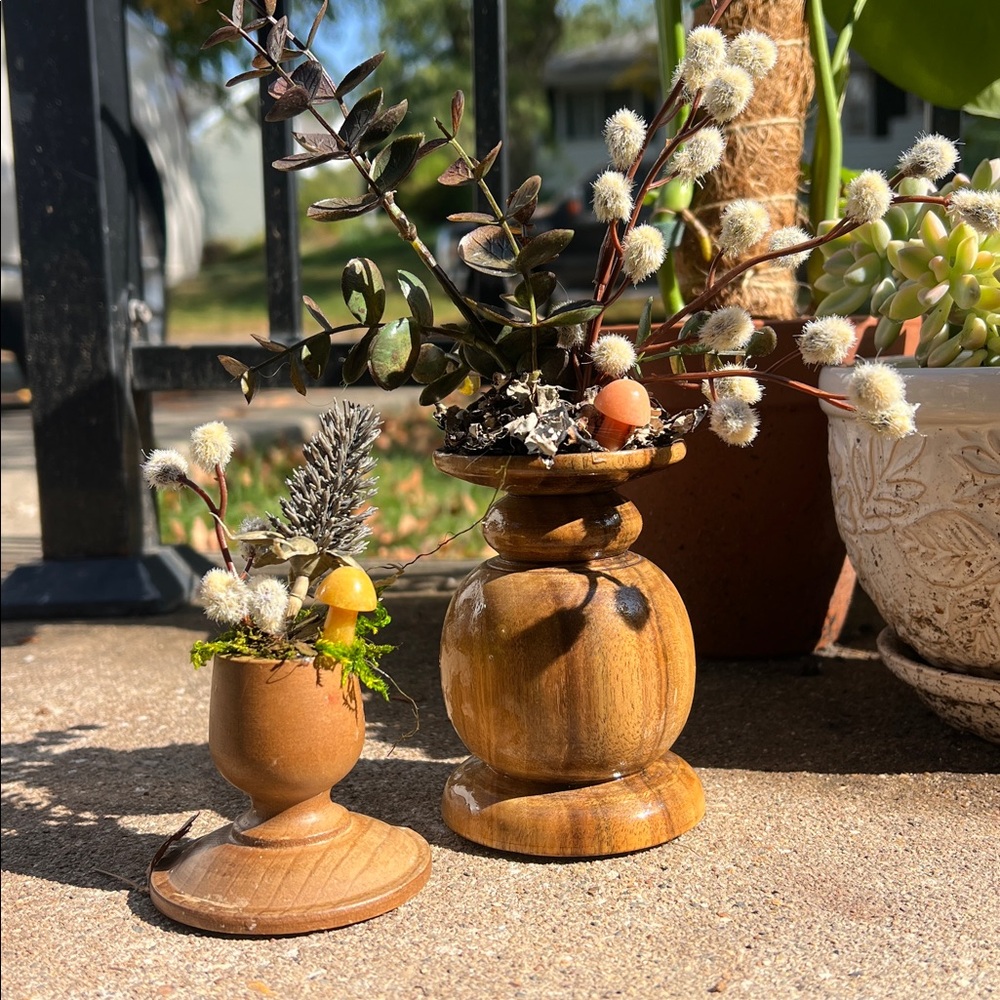 Up cycled vintage wooden candlesticks